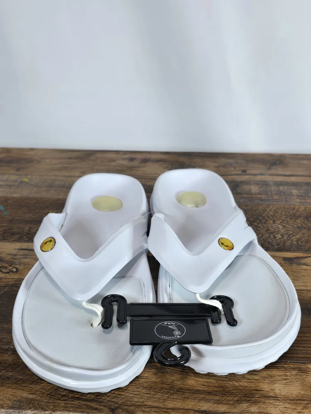 White Men's Comfy Flip Flops with Yellow Accent Size 9